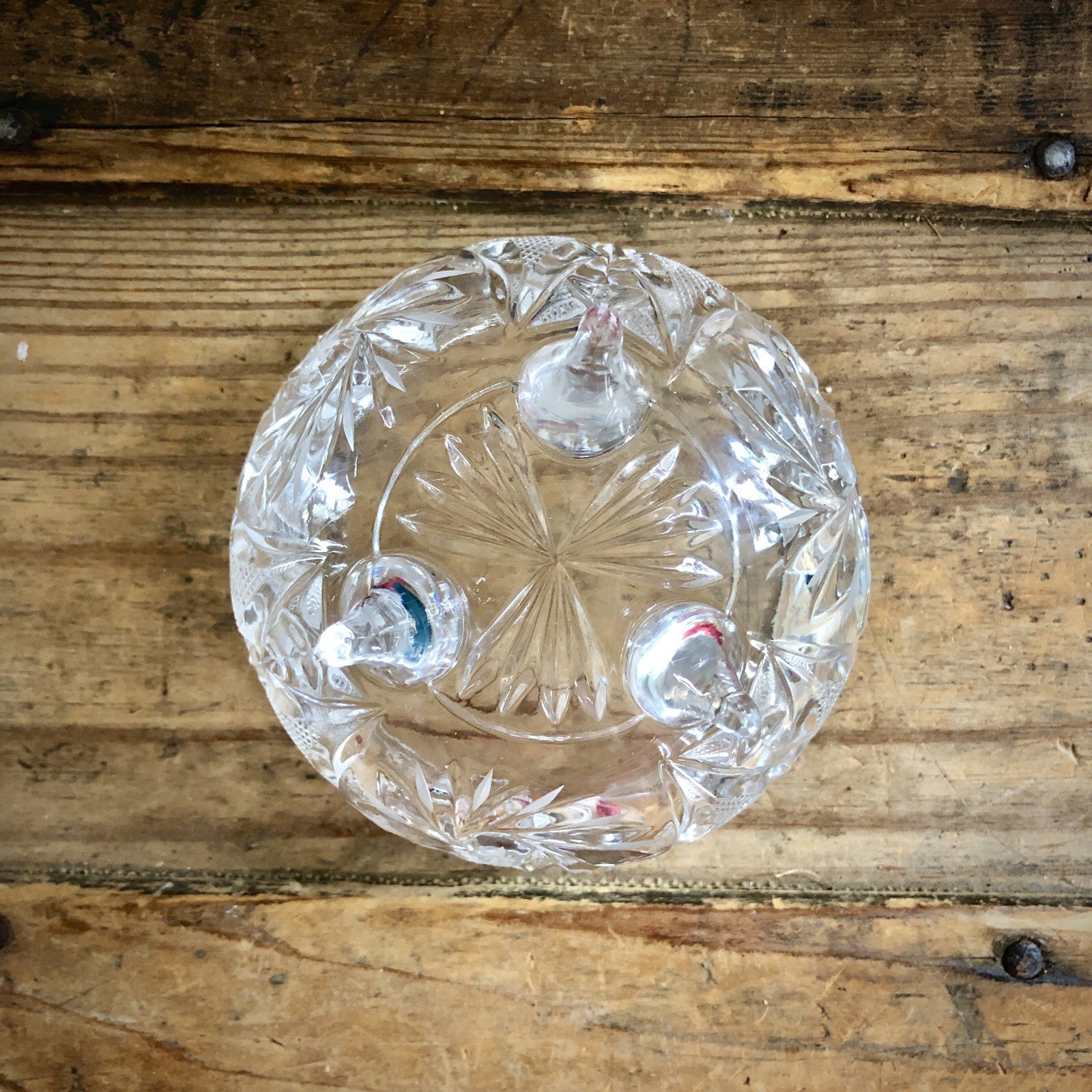 Lead Crystal Clear Cut Glass Footed Candy Trinket Dish With Lid