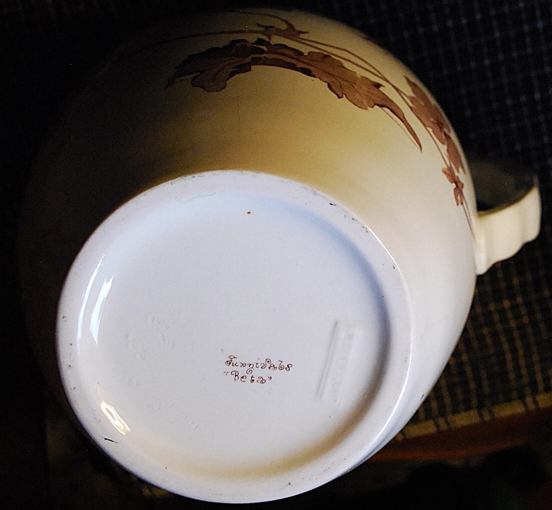 Antique ‘BETA’ Victorian Water Pitcher FURNIVALS IRONSTONE TRANSFERWARE POTTERY