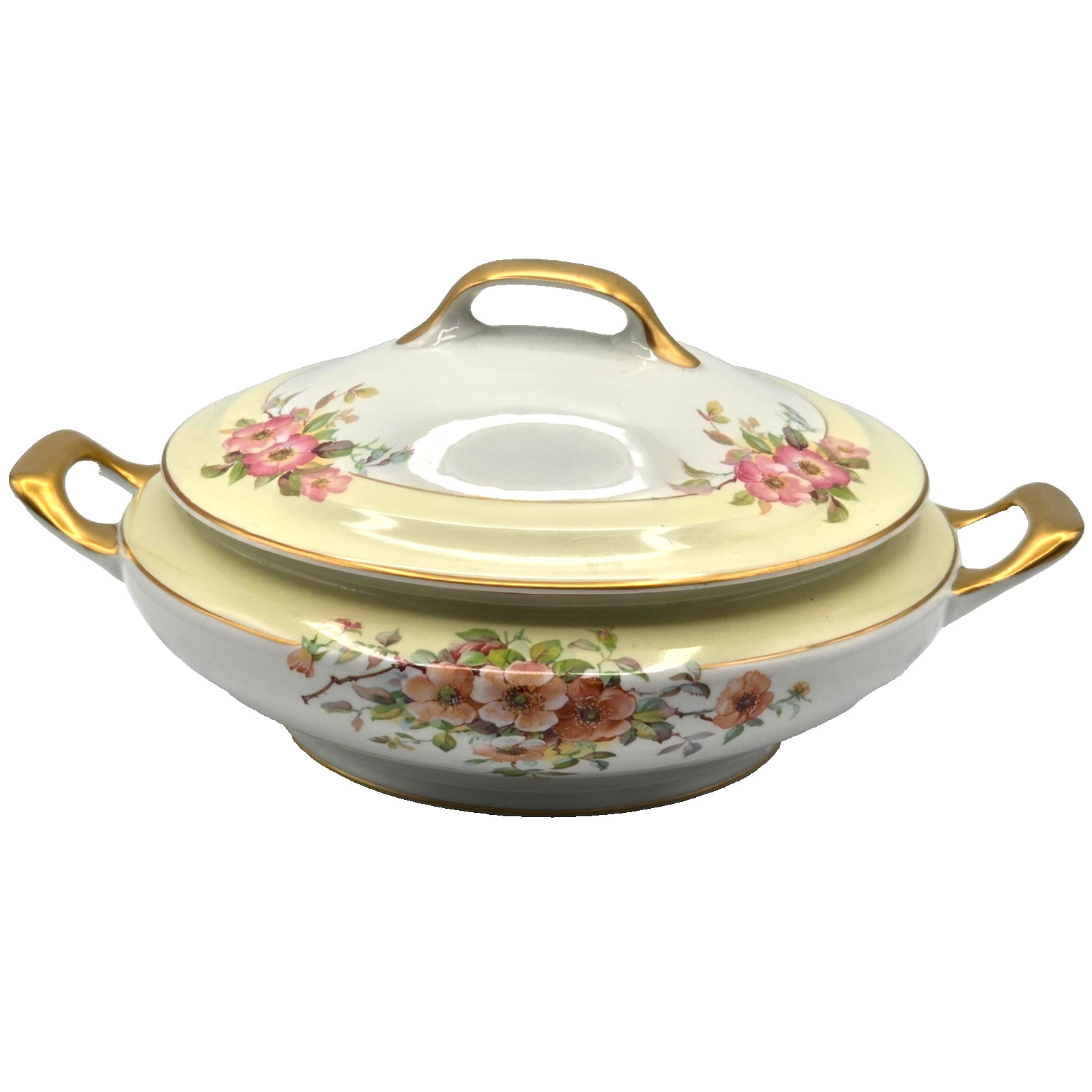 Jackson China Floral Covered Casserole Dish with Lid Gold Rim VINTAGE