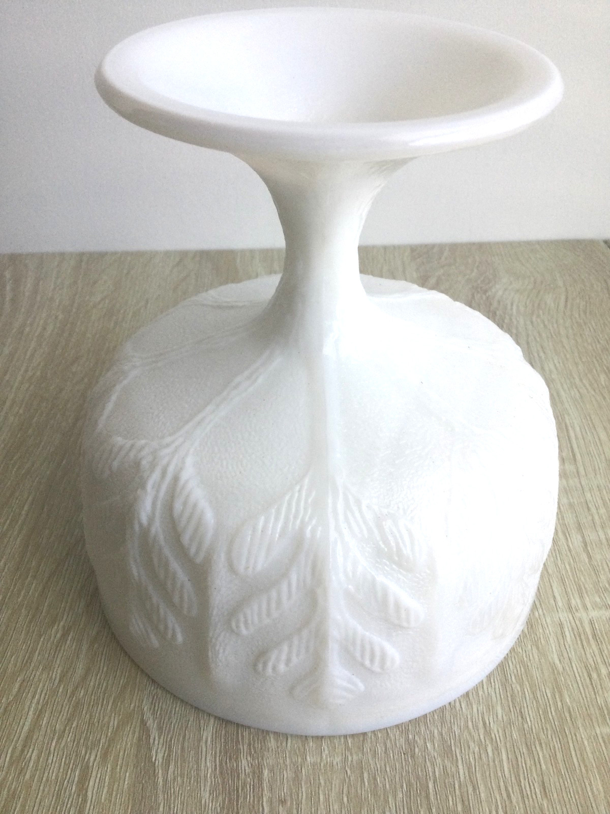 Vintage FTD White Milk Glass Large Pedestal Compote Oak Leaf Pattern