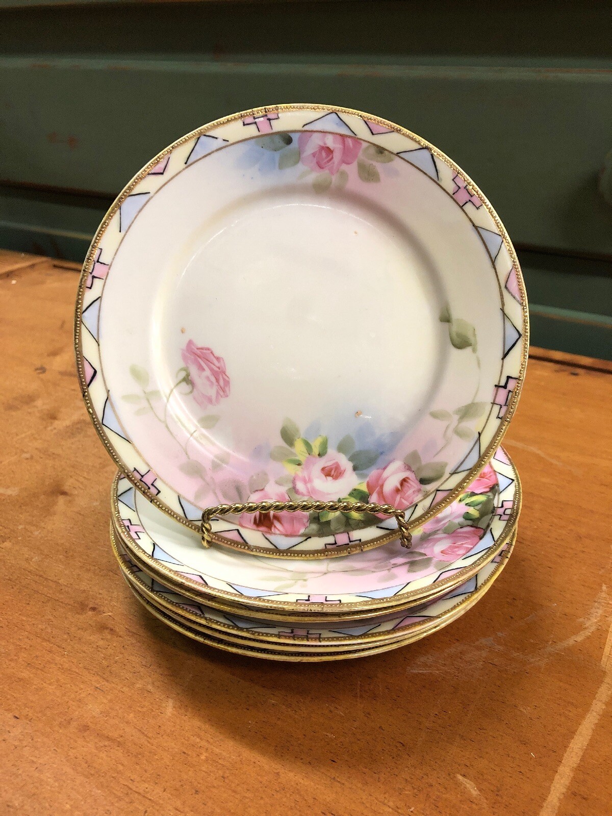 Vintage Antique Nippon Gold Rose floral Dessert Appetizer Plates plate set 6