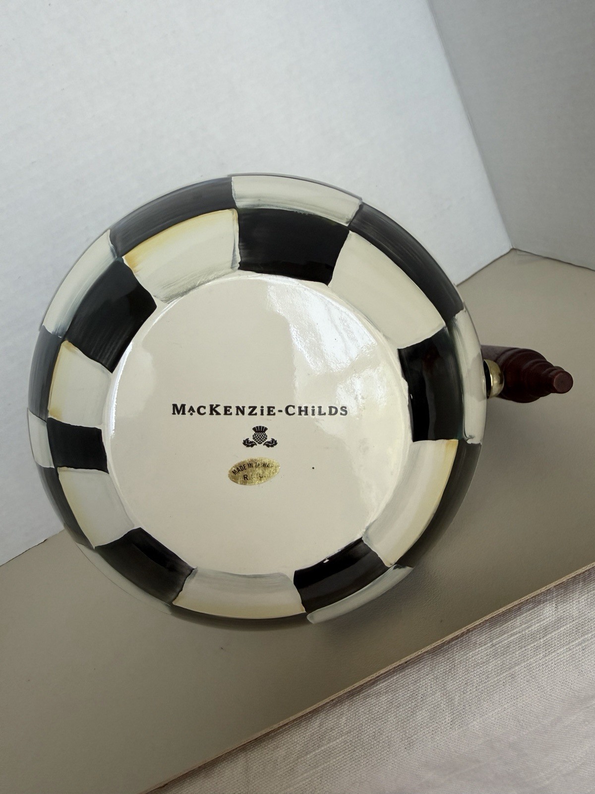 MacKenzie-Childs Courtly Check Coffee Pot or Pitcher Enameled -Missing Lid EUC