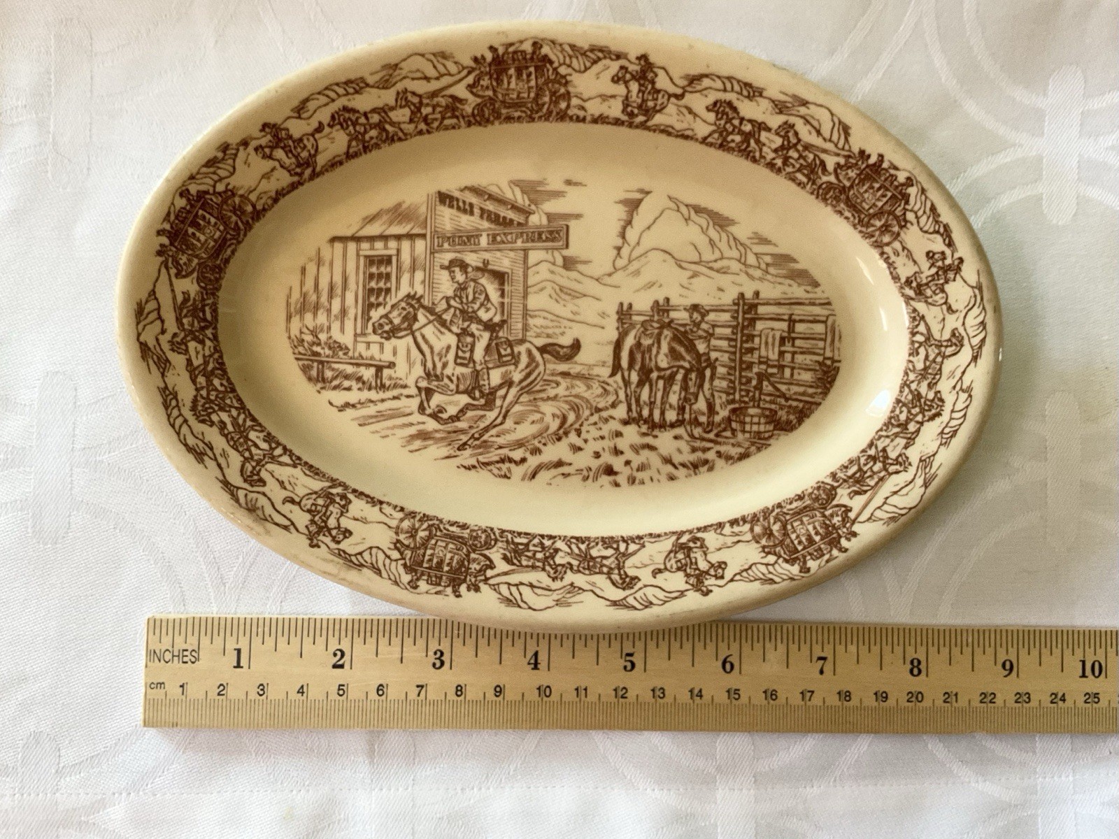 Vintage Tepco China Made In U.S.A. Western Traveler 9” Platter EUC