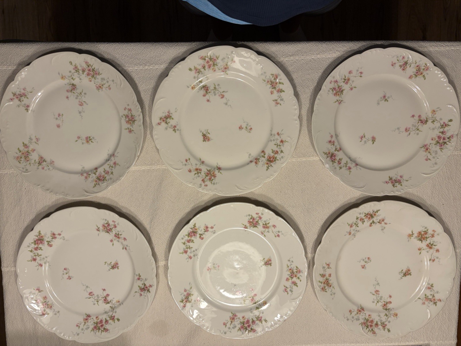 Théodore Haviland Floral Porcelain Plate White Pink Green Round France 6 plates