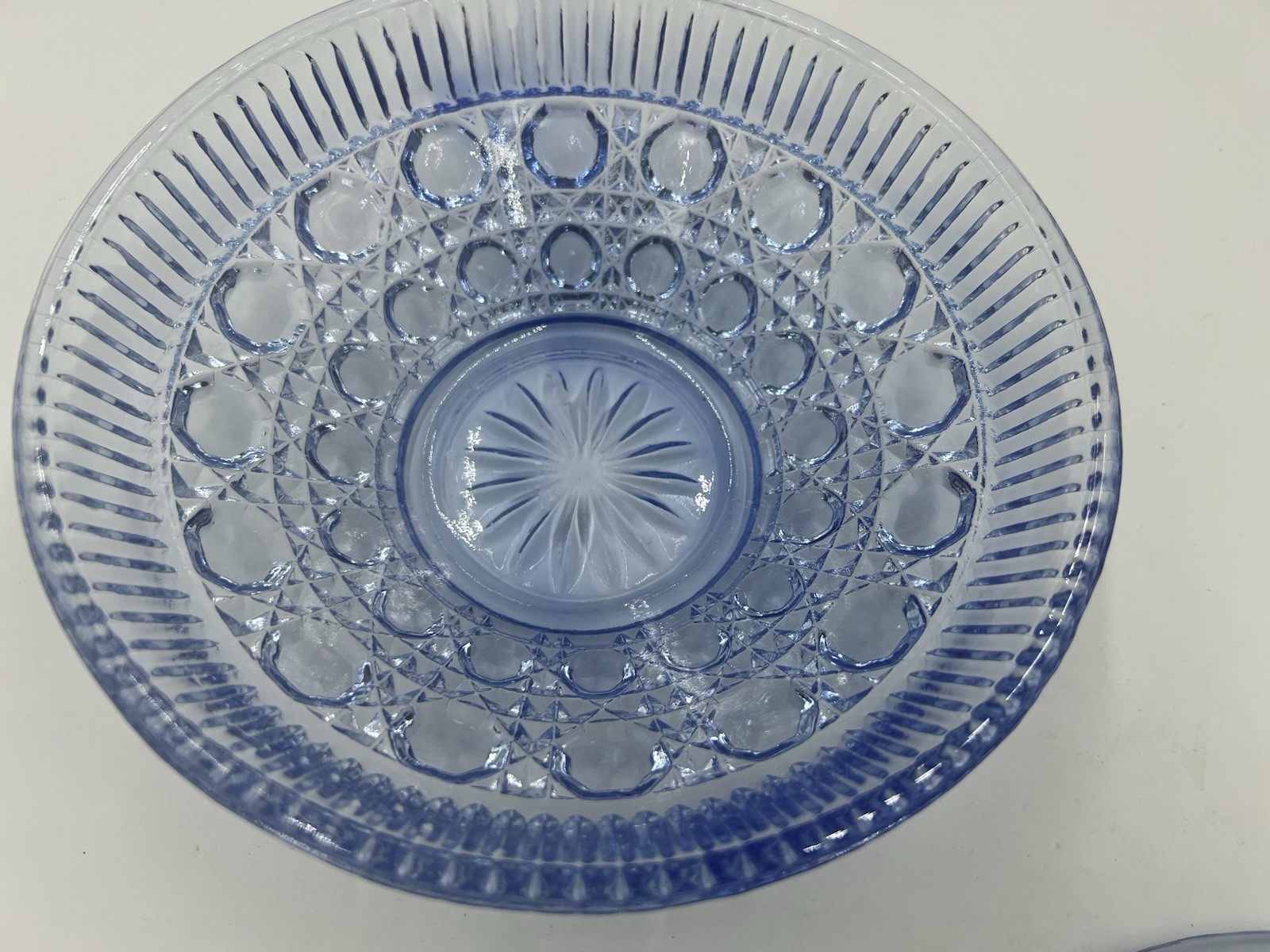 Indiana Glass 7.5 Inches Round Windsor Covered Candy Dish Blue Button Pattern