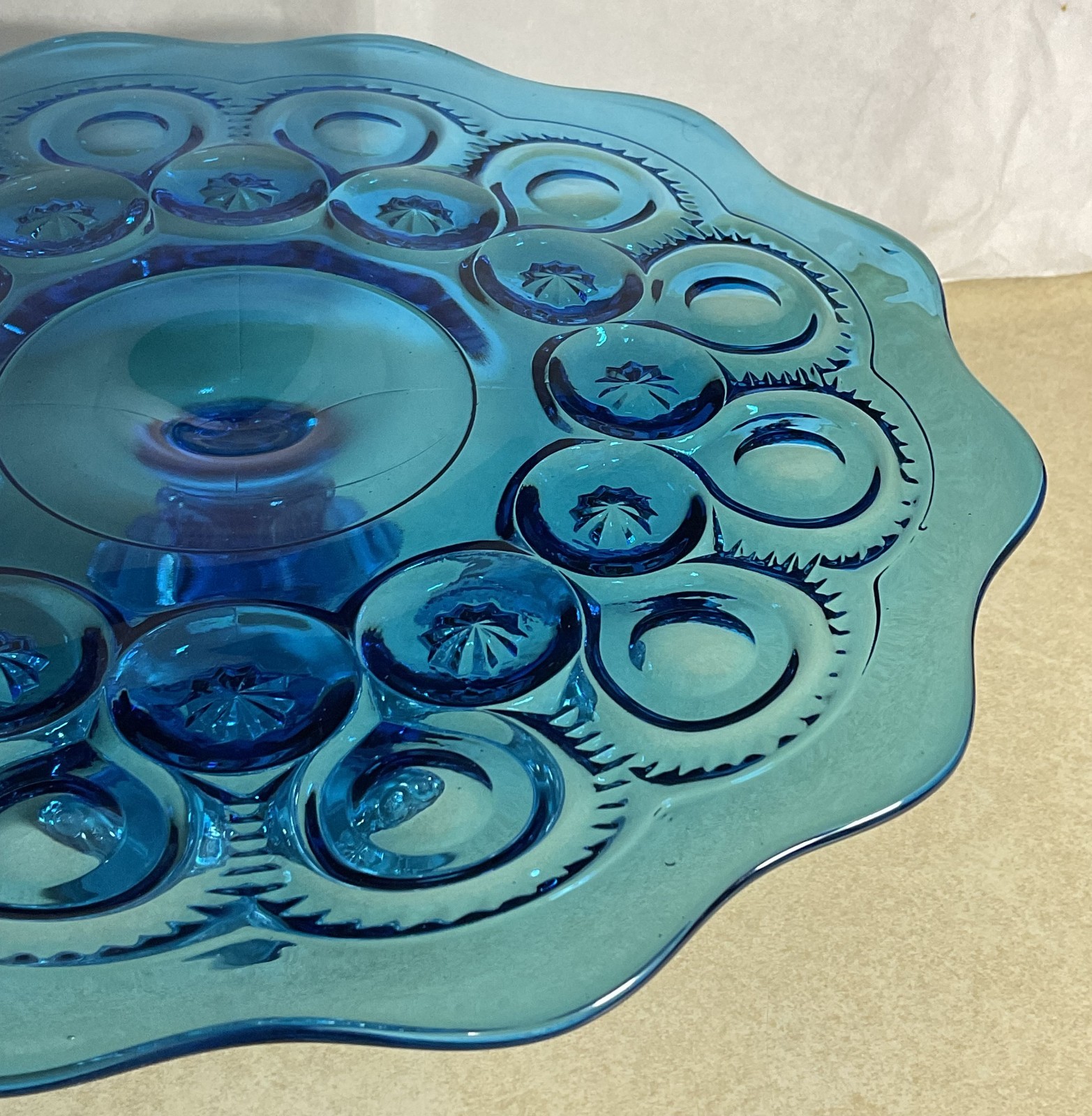 Vintage LE Smith Blue Moon and Stars Pedestal Cake Stand 11″ Diameter Surface