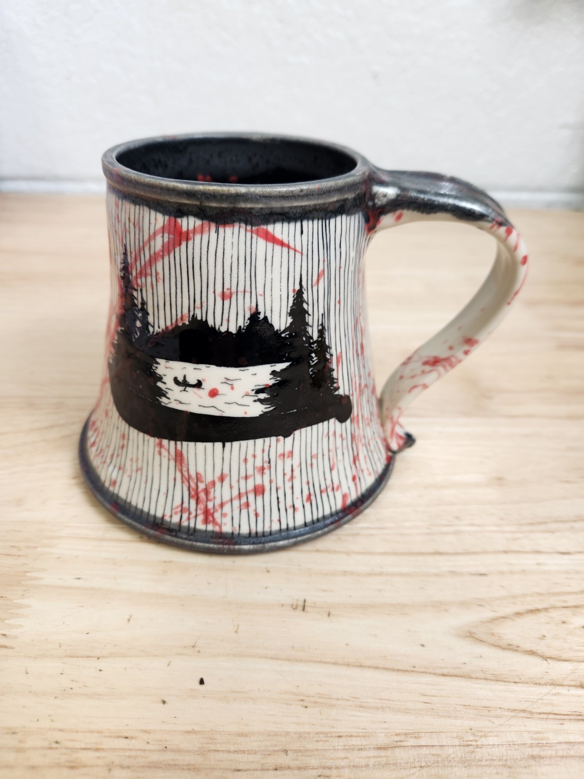 Scrimshaw Pottery Gaboury Ceramic Mug Glossy Blood Splatter Jason Mask Skull