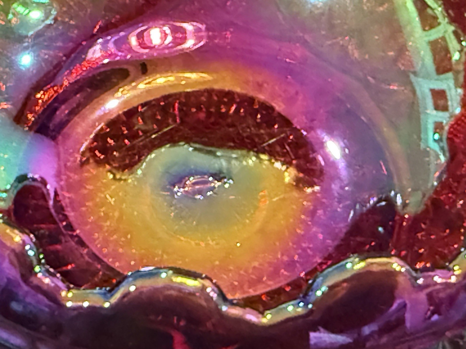 IMPERIAL Glass Co ROSE CARNIVAL GLASS DIAMOND LACE BOWL
