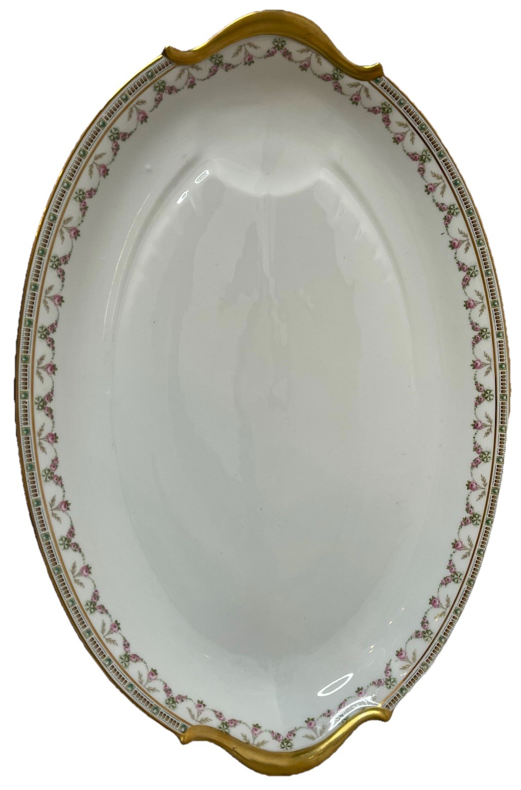 18” Large Pink Rose Garland Platter BERNARDAUD GDA Limoges HAVILAND Antique Gold