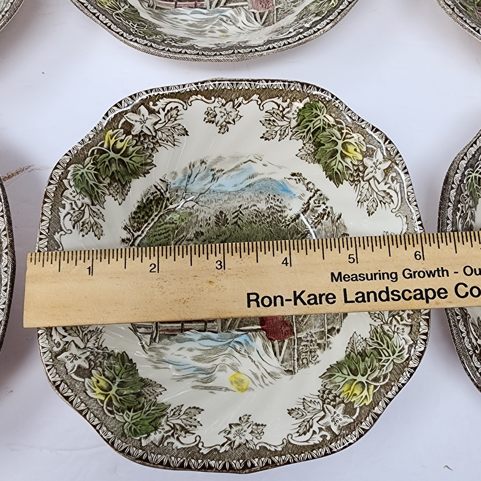 Friendly Village Johnson Brothers Covered Bridge Square Salad Dessert Bowl Set 9