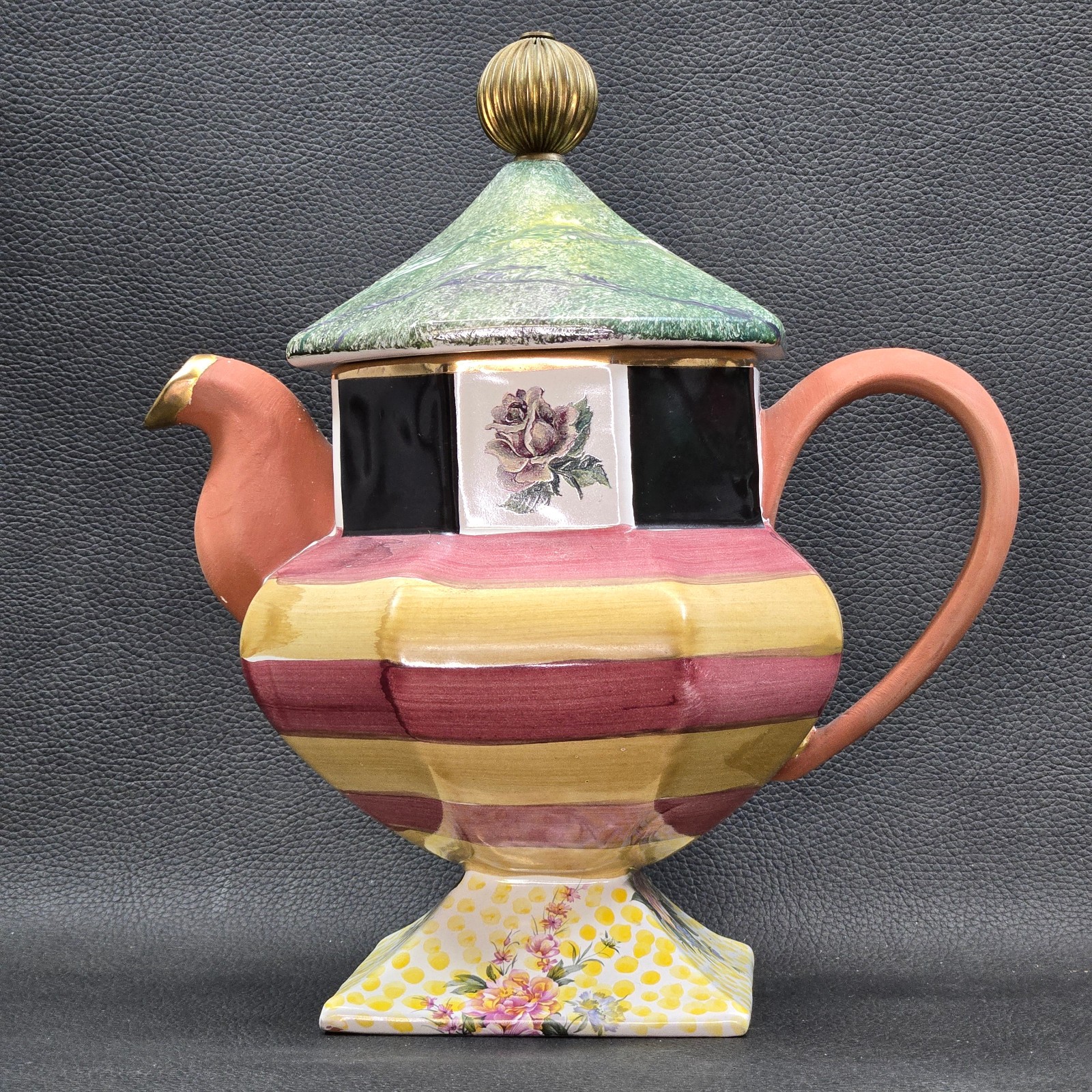 Mackenzie Childs Torquay Frank and Mustard 11 Inch Ceramic Clay Teapot w/ Lid