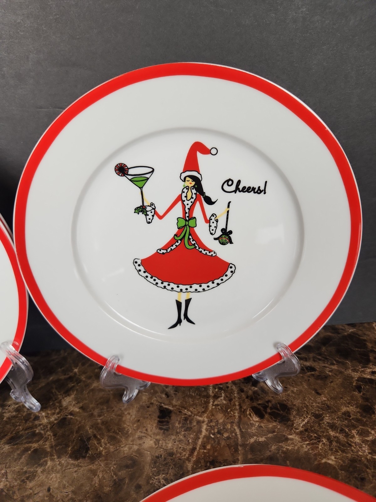 Set Of 8 Christmas Dessert Plates At Home Tis The Season 8″ Holiday Cocktails