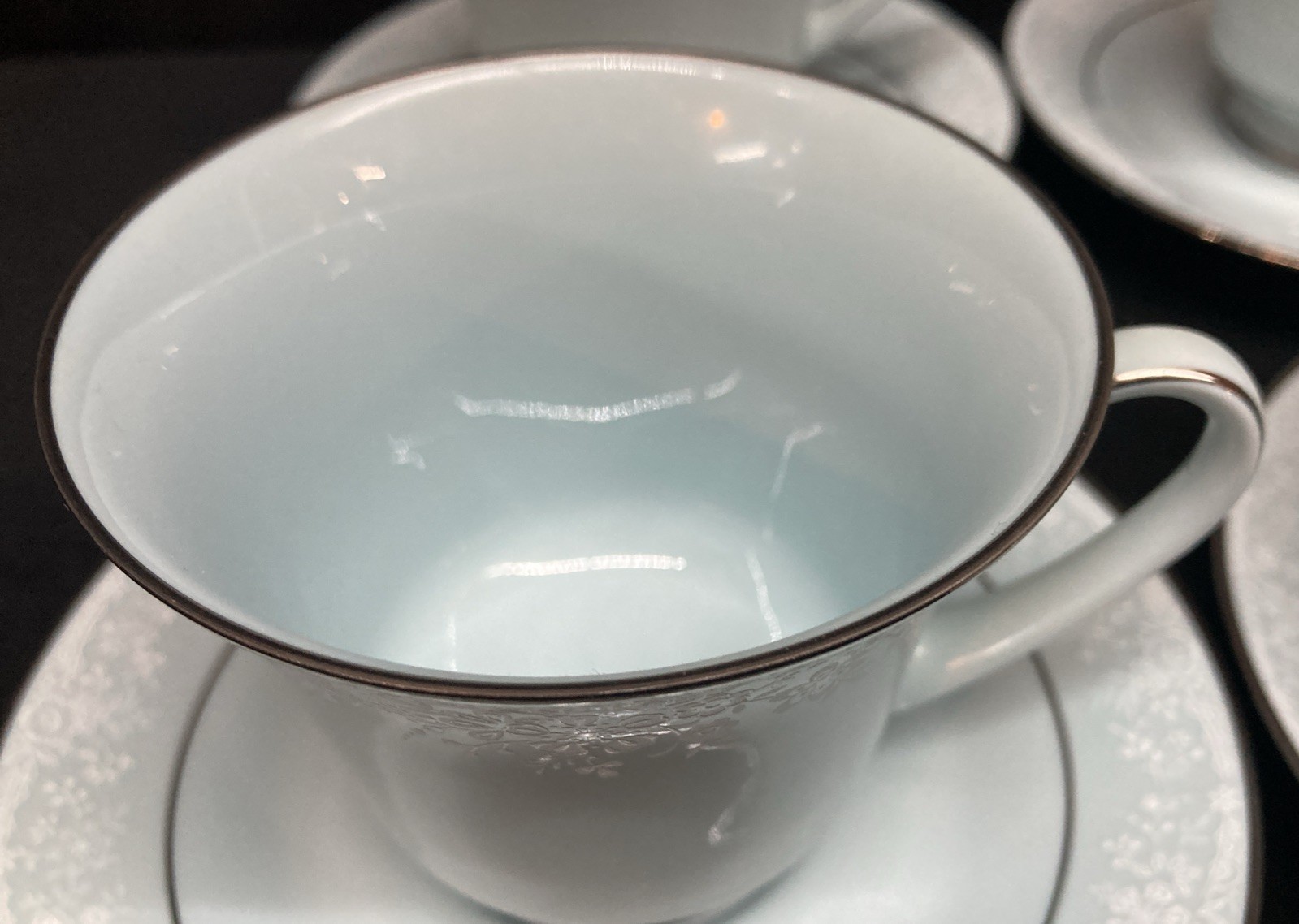 Noritake Fidelity 8003 Light Blue Cups & Saucers Set of 4