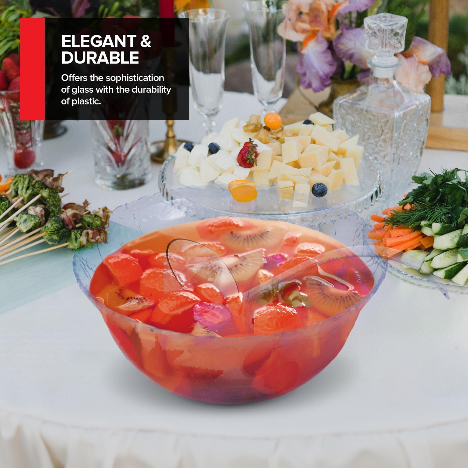 Premium Plastic Punch Bowl Set with Ladle – Fancy Disposable Party Bowls for Eve