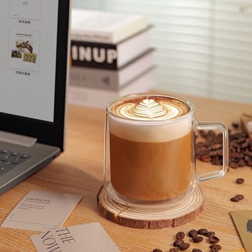15oz Double Walled Glass Coffee Mugs,Large Insulated Glass Mugs 15oz(2-pack)