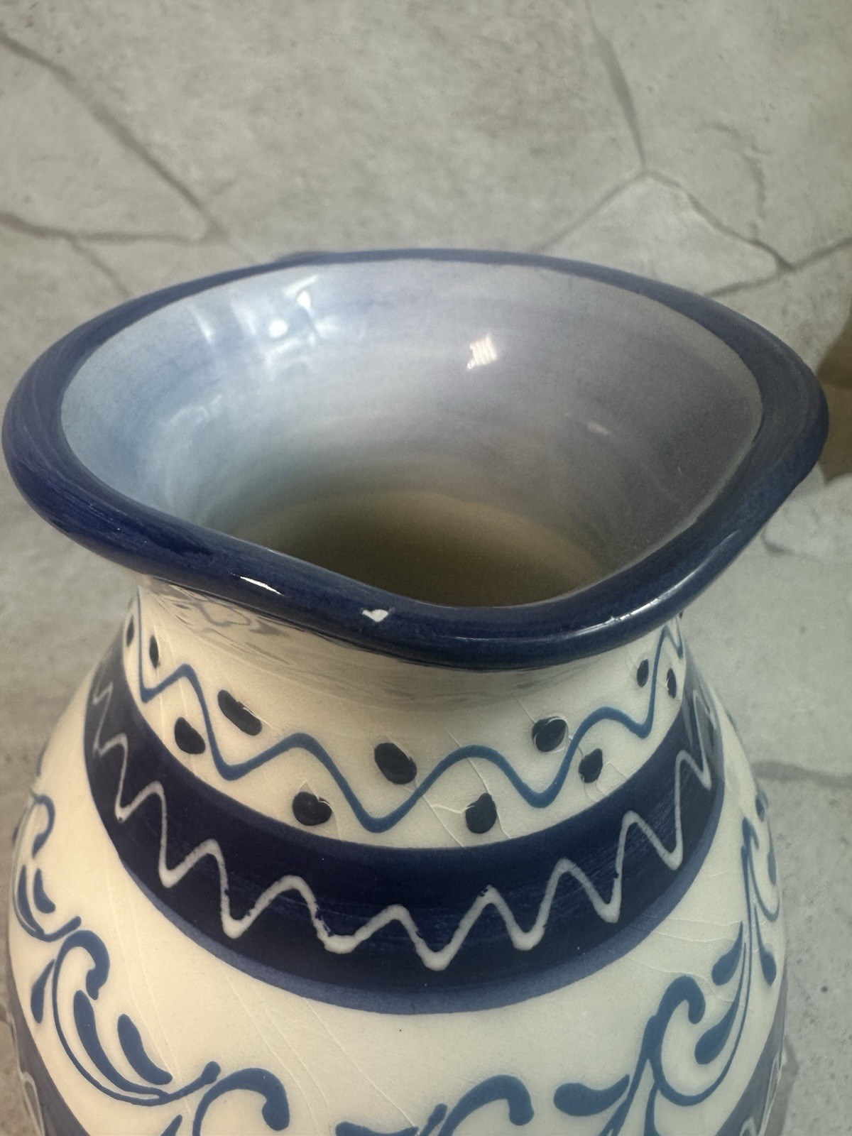Vintage Blue and White Ceramic Decorative vase with Handle, signed Pedraza Spain