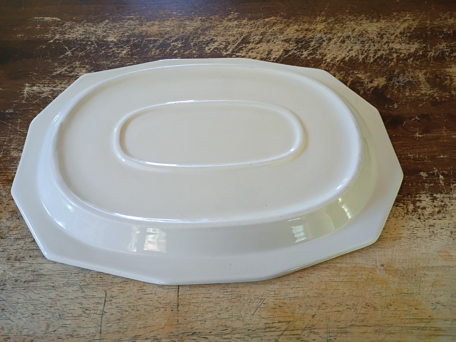 MCM Unmarked Octagon Serving Platter White Stoneware Not Marked
