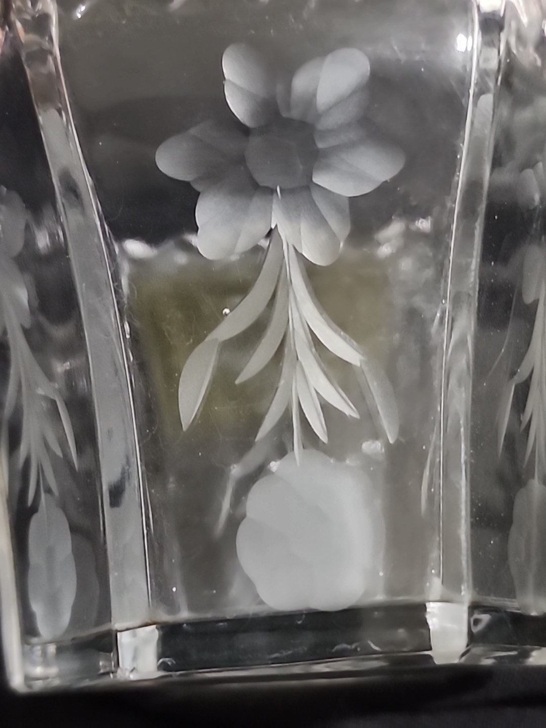 VTG FLORAL Etched GLASS Mayo Bowl Set Ladle Underplate SCALLOPED Hexagon Nice