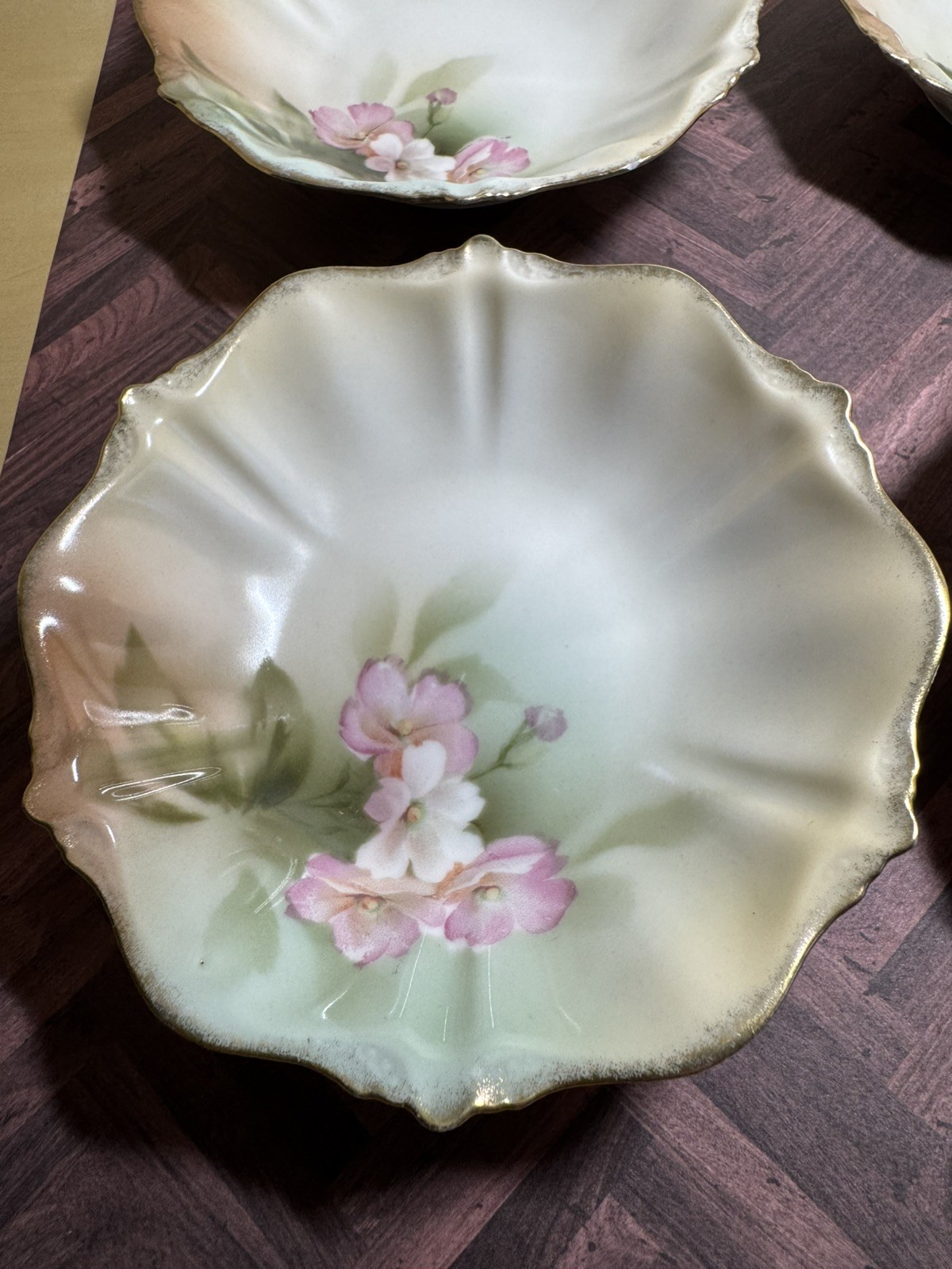 RS Prussia Floral Berry Bowls Set 4 PCS Scalloped Hand Painted