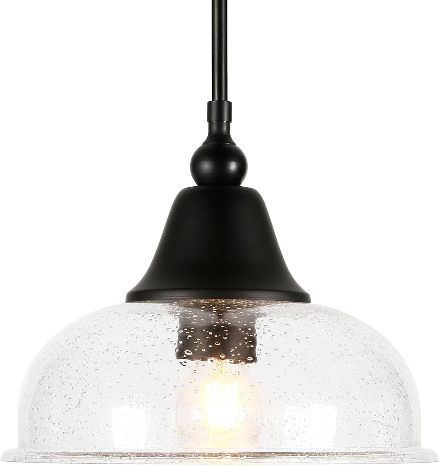 Modern Blackened Bronze and Seeded Glass Pendant Light for Kitchen, Dining Room,
