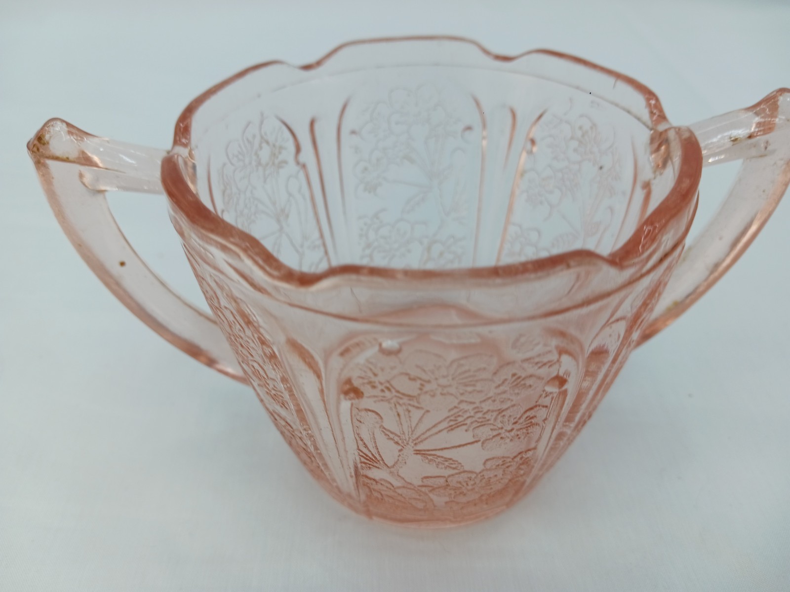Jeannette Cherry Blossom Pink Depression Glass Sugar Dish Excellent Condition