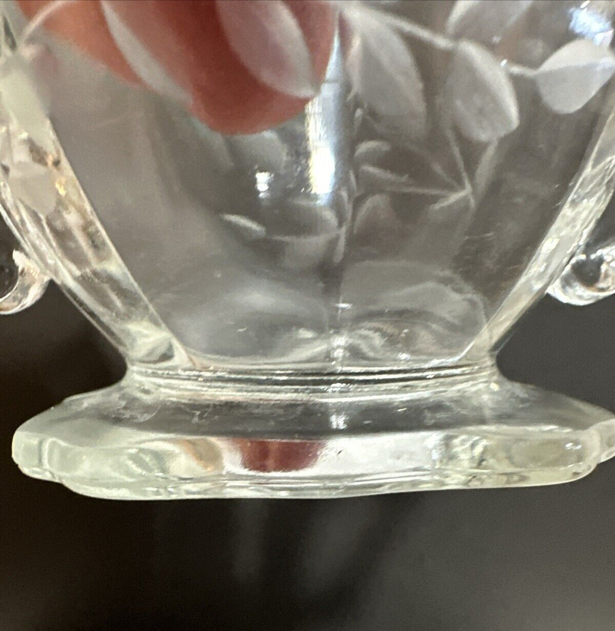 Floral Frosted Pressed Clear Glass Paneled Creamer Vintage