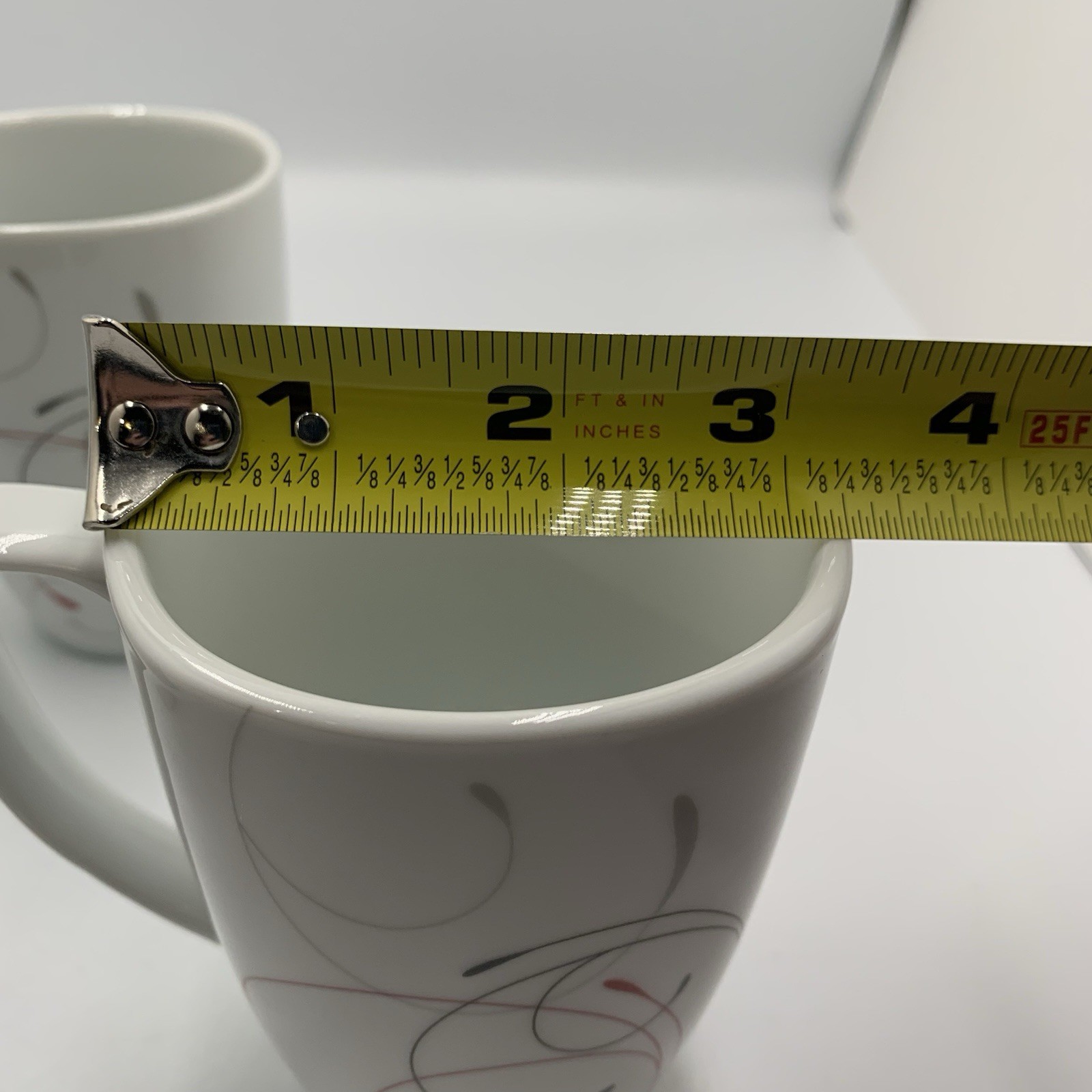 Corelle Coordinates Splendor Blk/Red/Gray Swirl Set of 4 Mugs Porcelain 12 oz