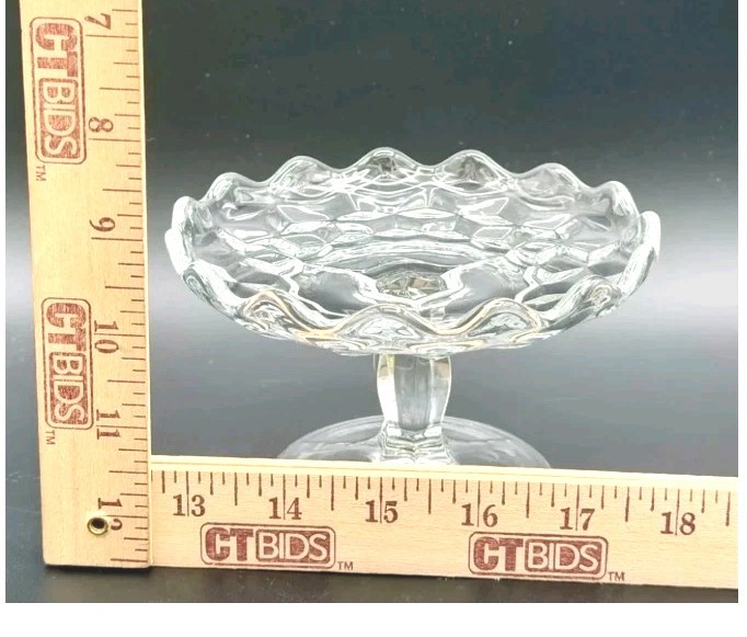 Vtg Fostoria American Clear Glass Cheese Compote Stem 2056 Cubist Glows Green