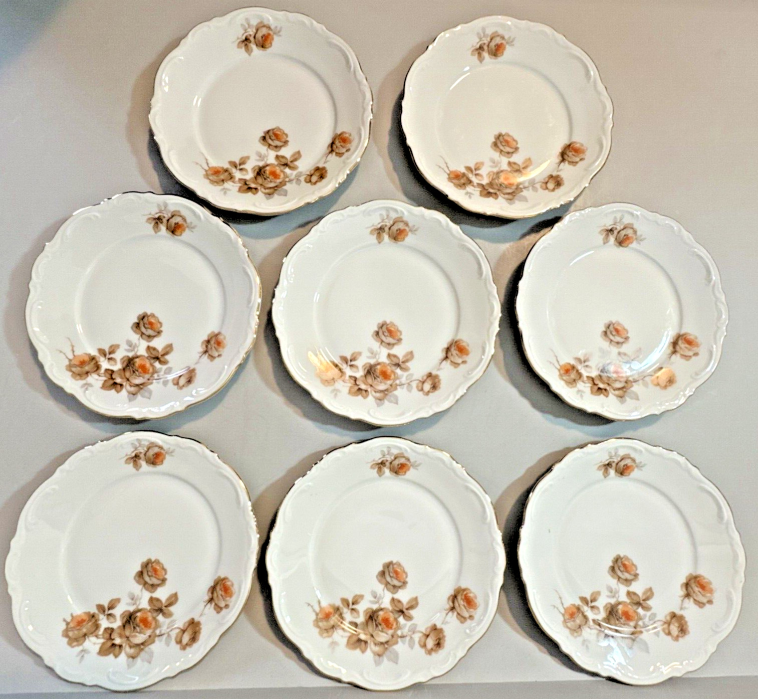 8 Vintage Mitterteich Norway Rose Bavaria Germany Bread Butter Plates 6-3/4″