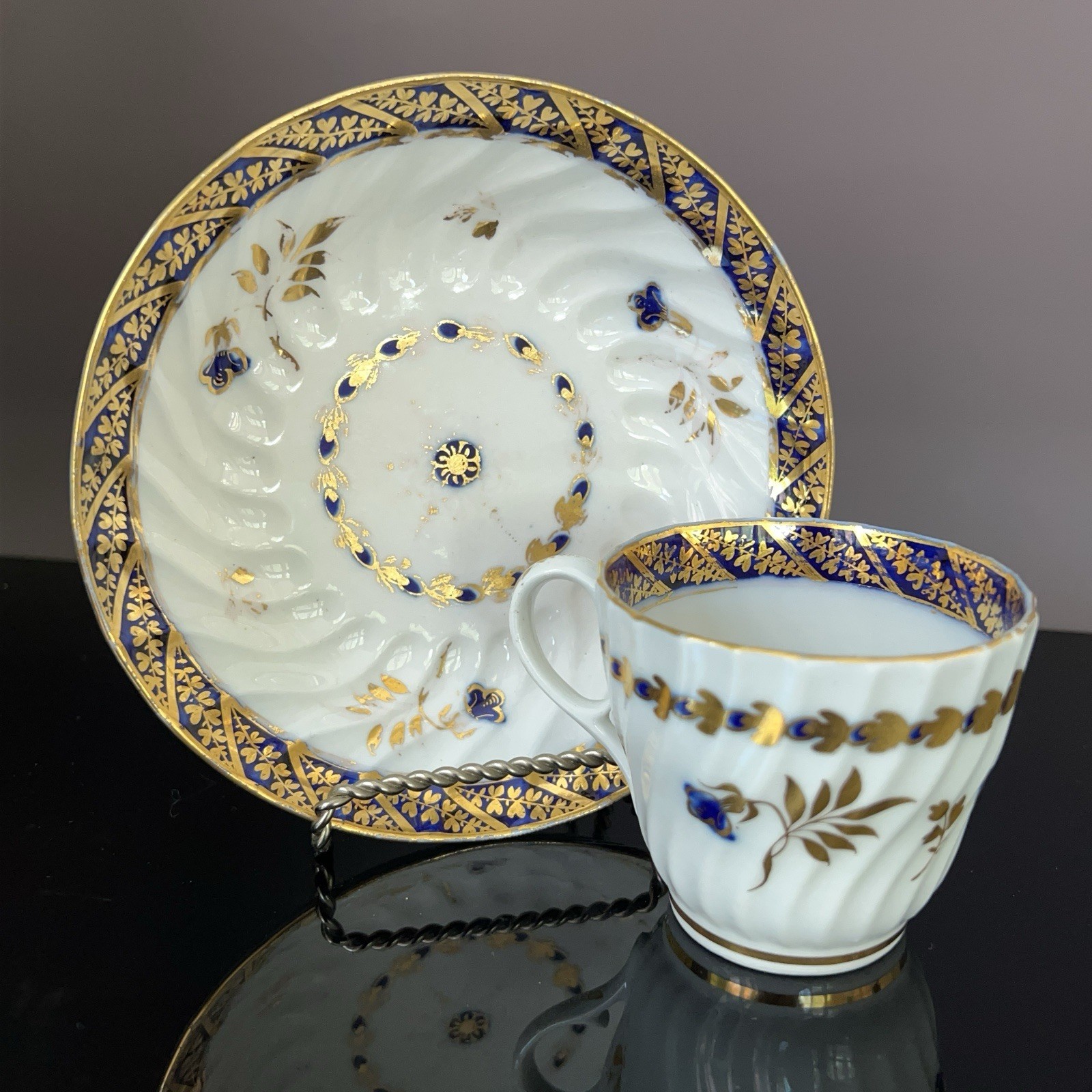 Antique Early Coalport Cup Saucer John Rose Period C1790s England Porcelain Gilt
