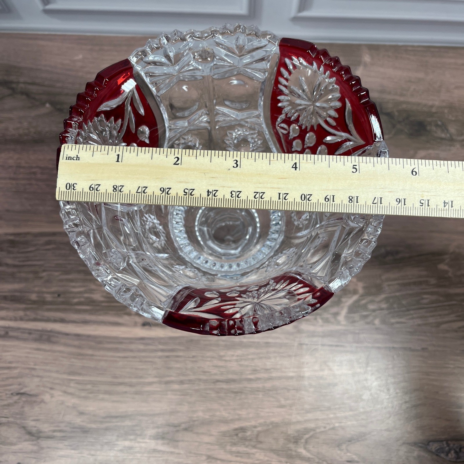 Evita Crystal 3pc Bowl Vase Set Red Clear 24% Lead Crystal Ruby Cut to Clear