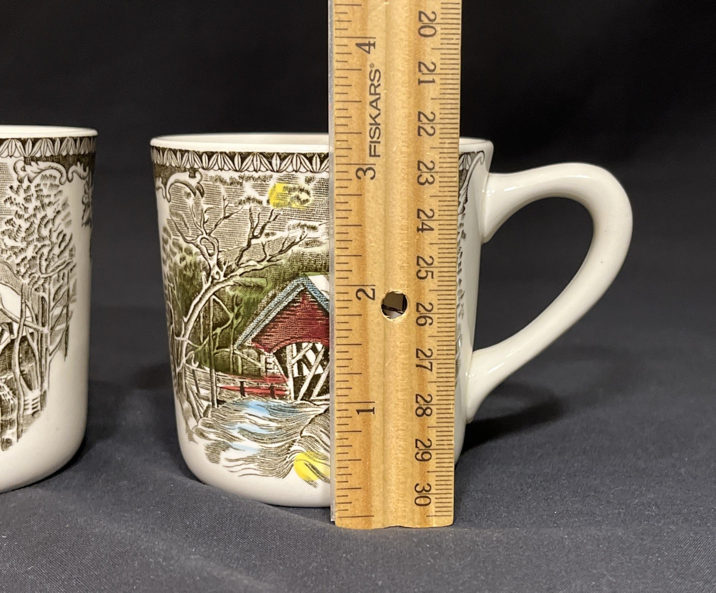 2 Johnson Bros Friendly Village Coffee Cups Mugs Covered Bridge 3.25″ England