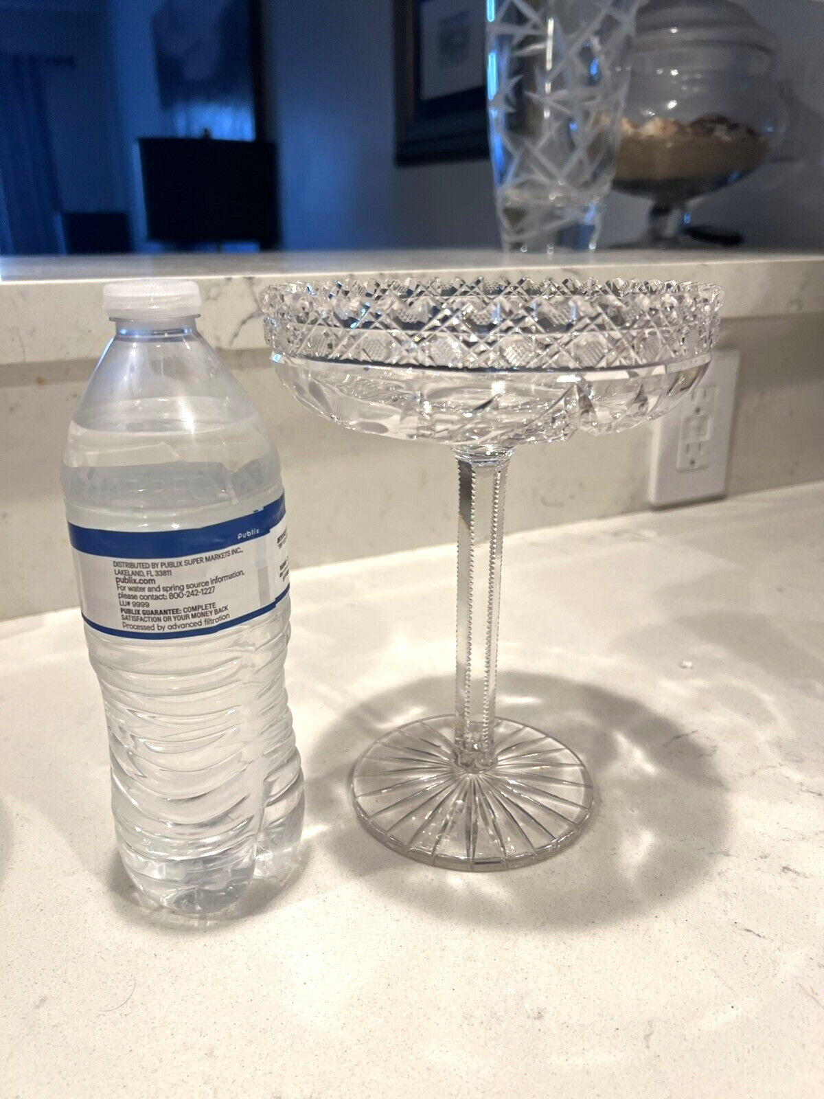 American Brilliant Period Cut Glass Crystal Compote 9″ MINT Cut Edge AMAZING