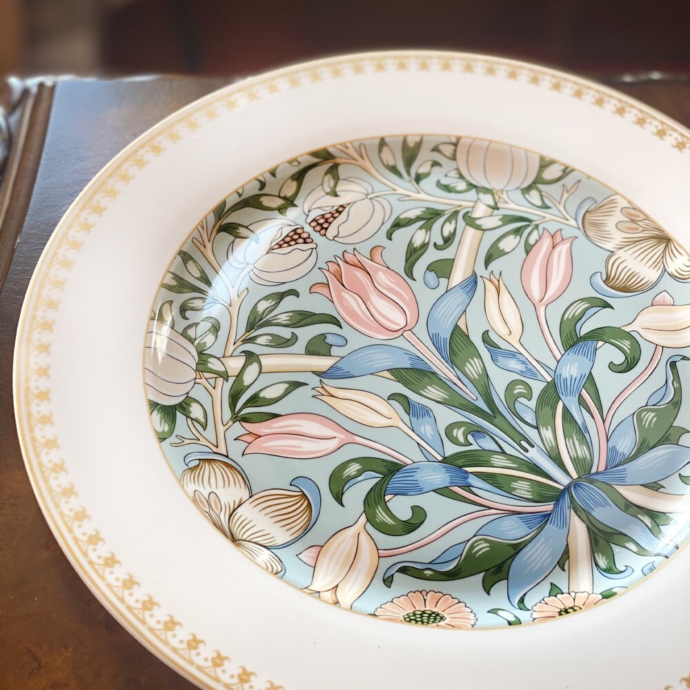24pc Bone China Dinner Service Set Porcelain Dinnerware MORRIS GARDEN Turquoise