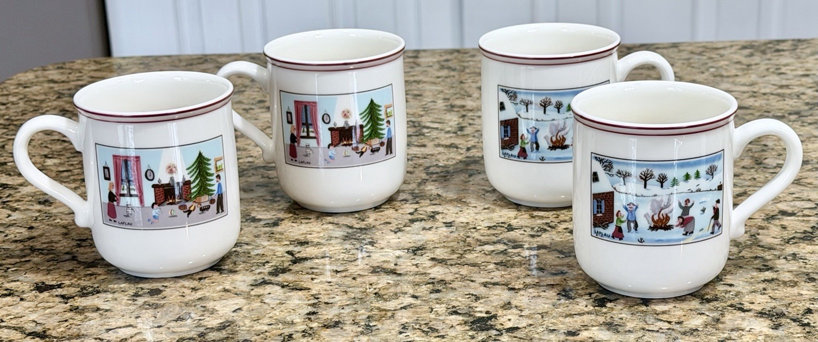 Villeroy & Boch Naif Christmas Mugs Set of 4 Luxembourg Fine China 3-5/8” Unused