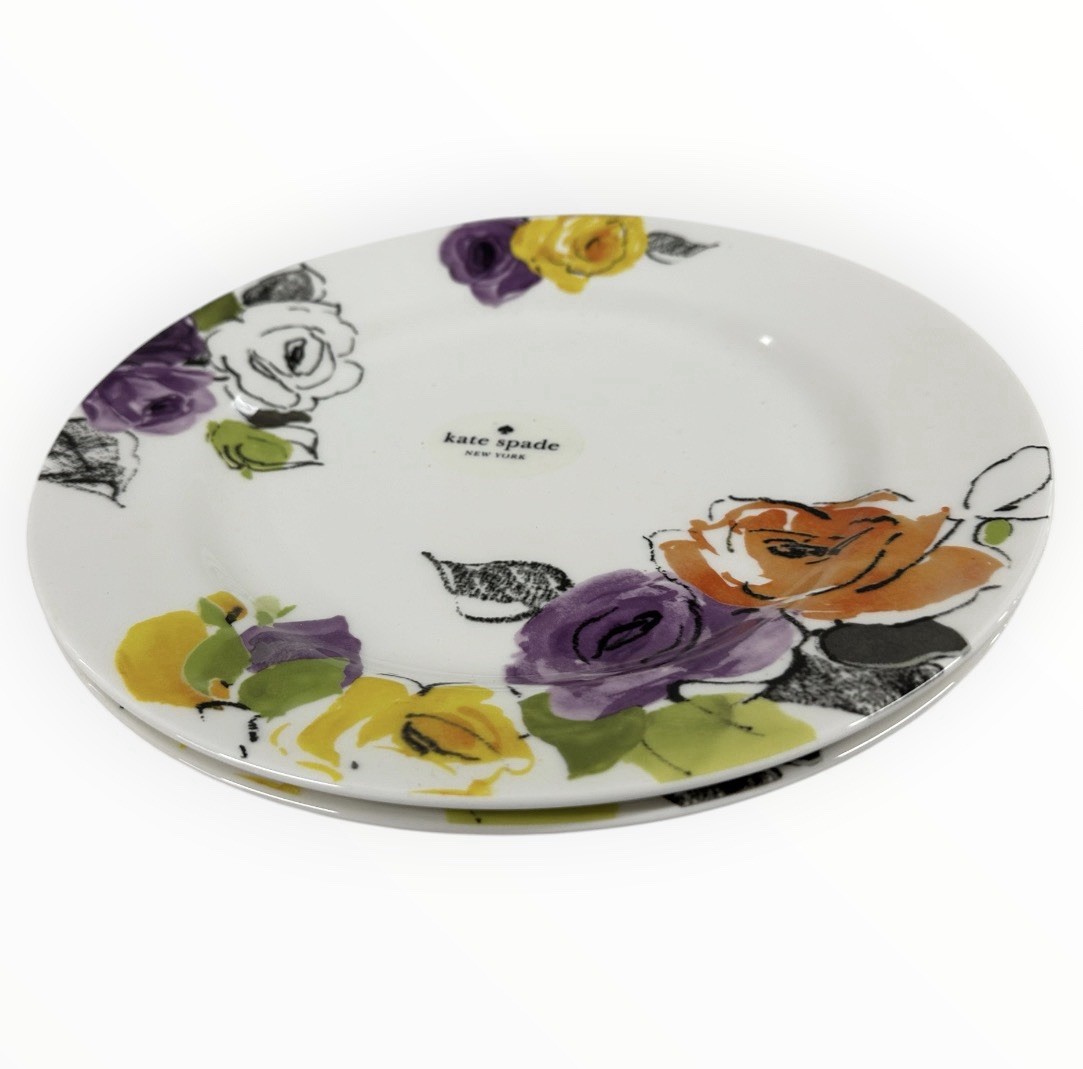 Kate Spade New York Charcoal Floral Dinner Plates Set of 2 Lenox 11.5”