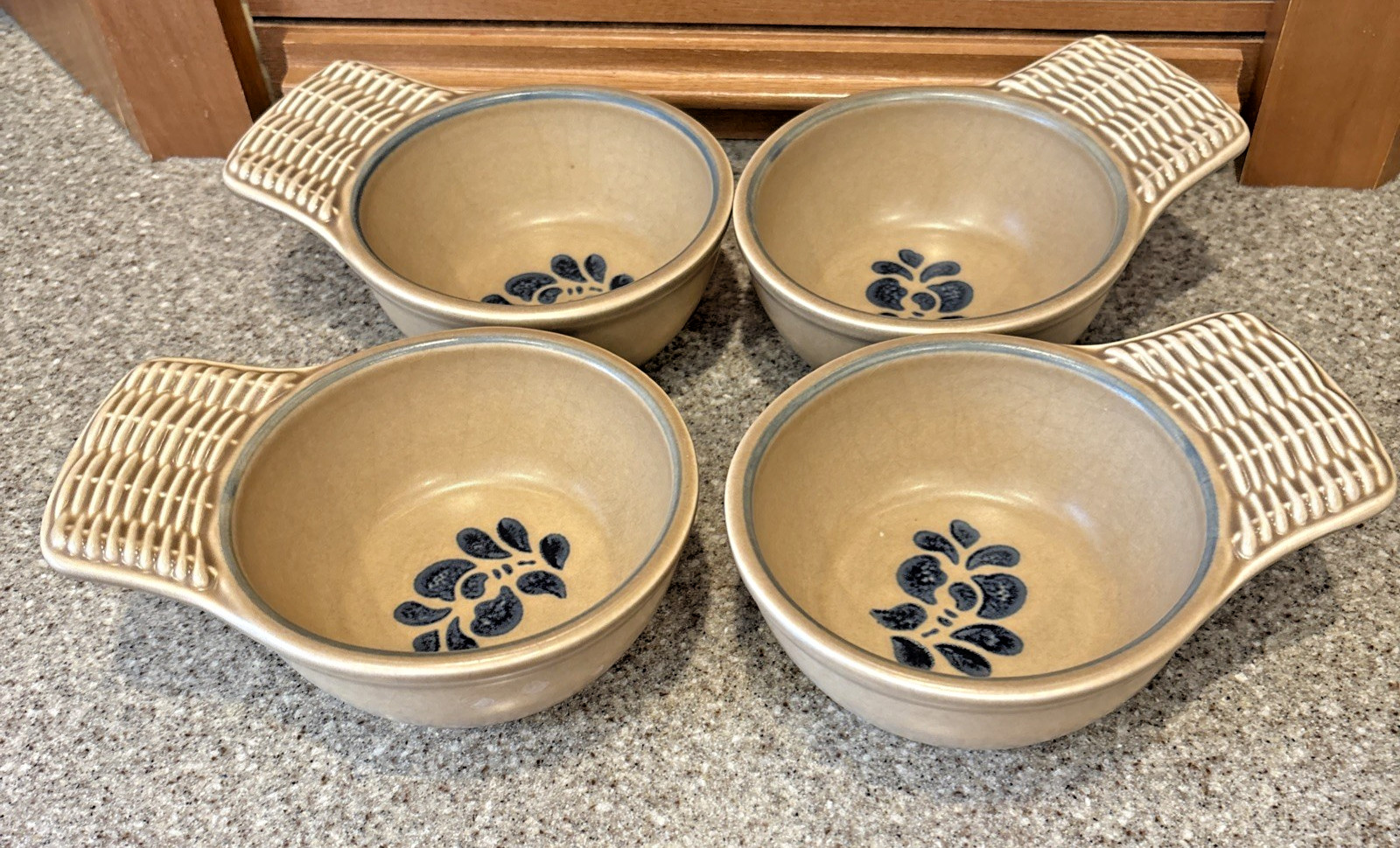 Pfaltzgraff Folk Art Bowls with Basket Weave Handles