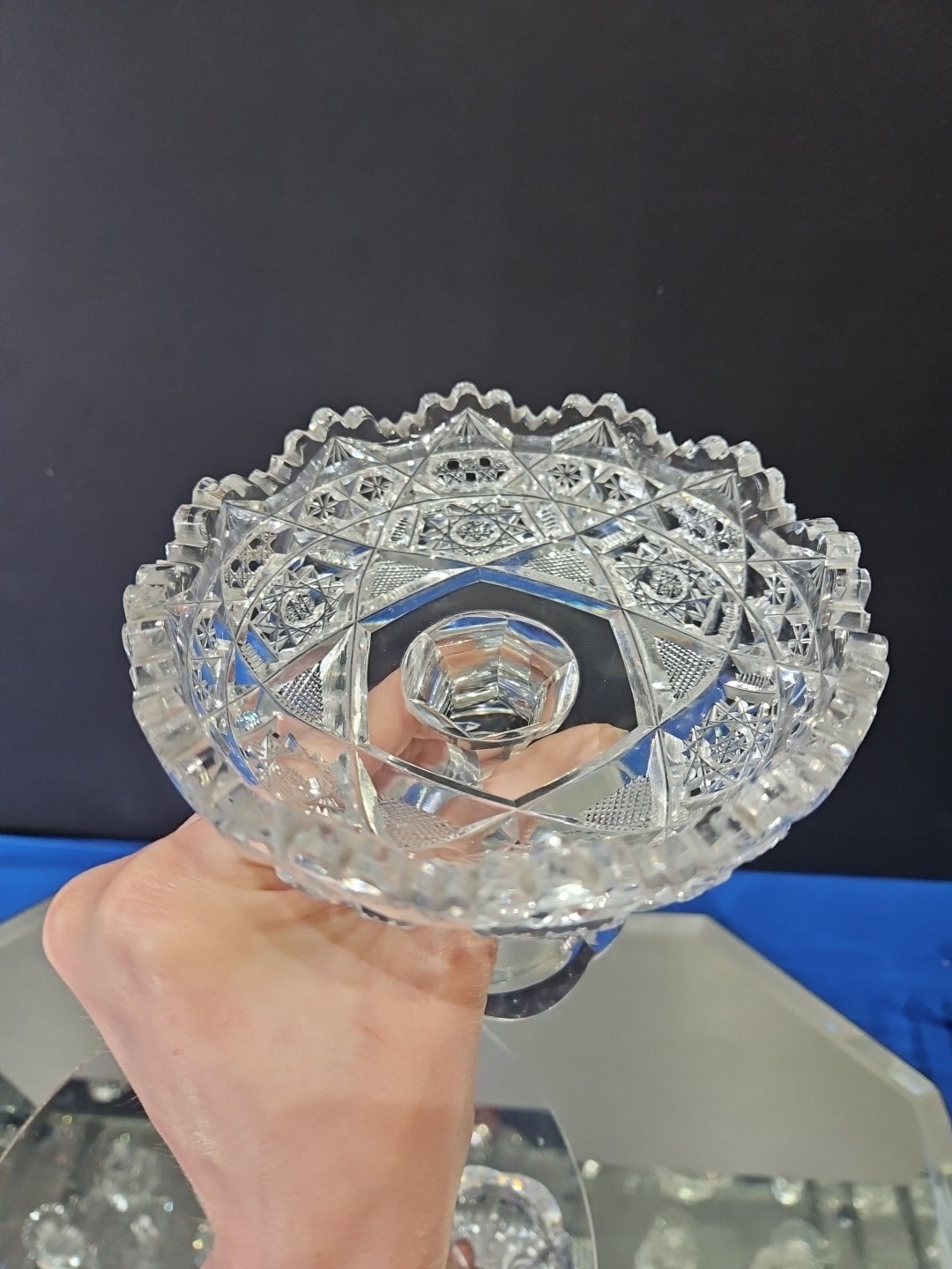 Compote Bowl, American Brilliant Period Cut Glass Crystal Hoare signed Steuben