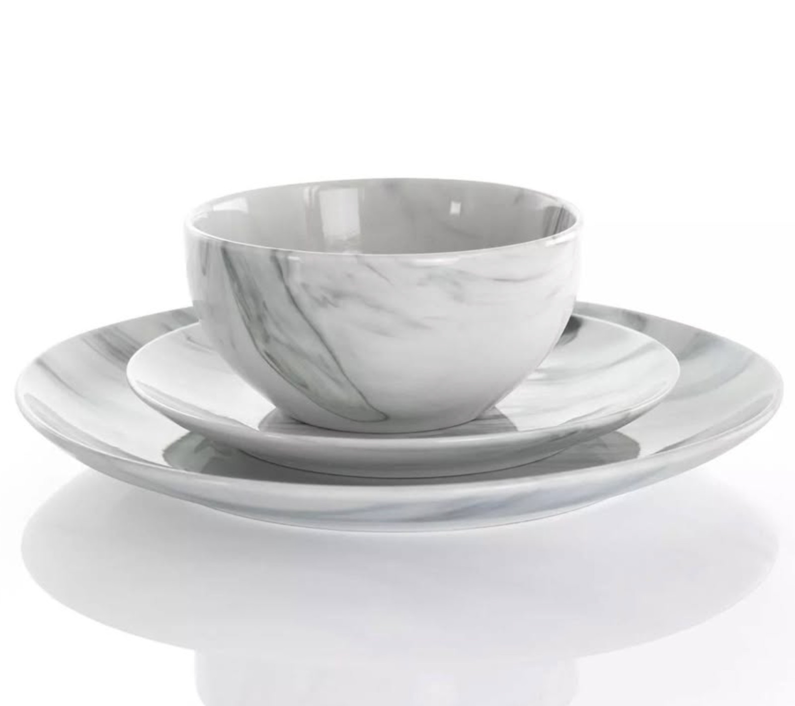 ELAMA FINE MARBLE BLACK WHITE DINNERWARE STONEWARE 16 PCS SET FOR 4 NEW NIB