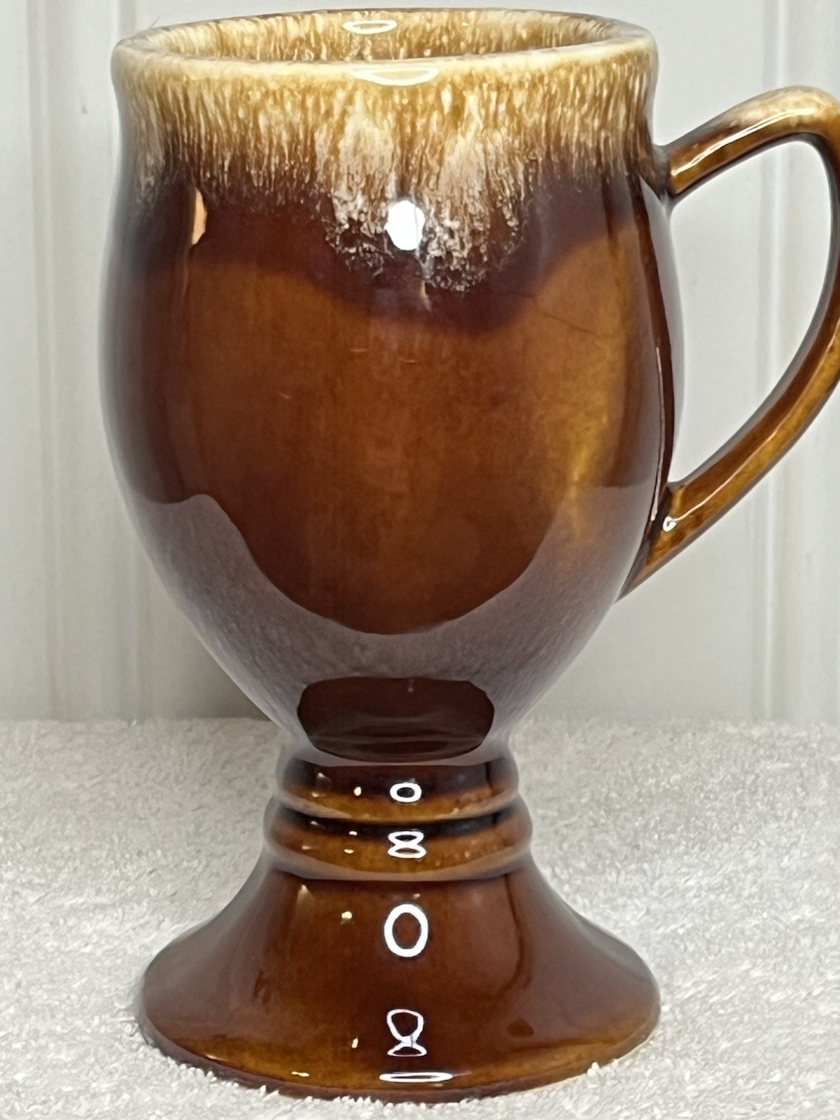 Set of 4 Vintage Hull Pottery Brown Drip Glaze Irish Coffee Pedestal Mugs 6″