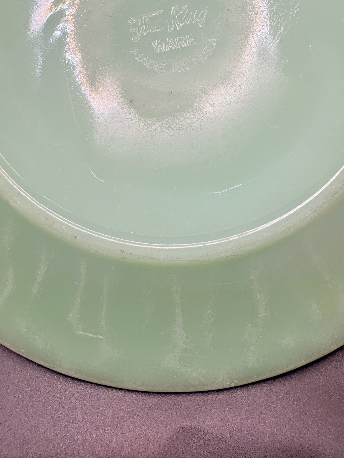 4 Fire King Jadeite Jane Ray Salad Plates 8” Mixed Marks 1 Chipped Vintage