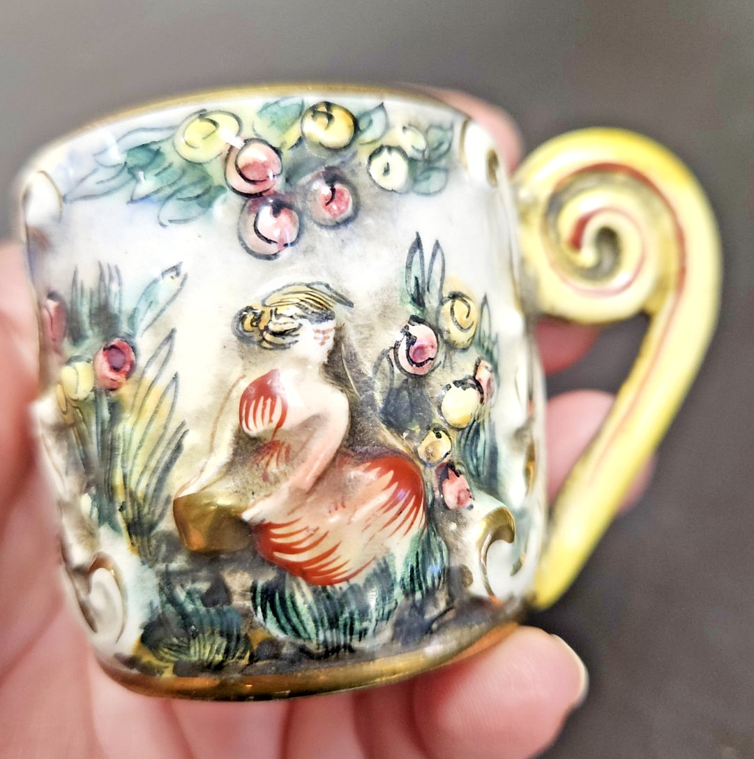 Vintage Capodimonte Demitasse Cup, Saucer, Small Creamer Pitcher Italy