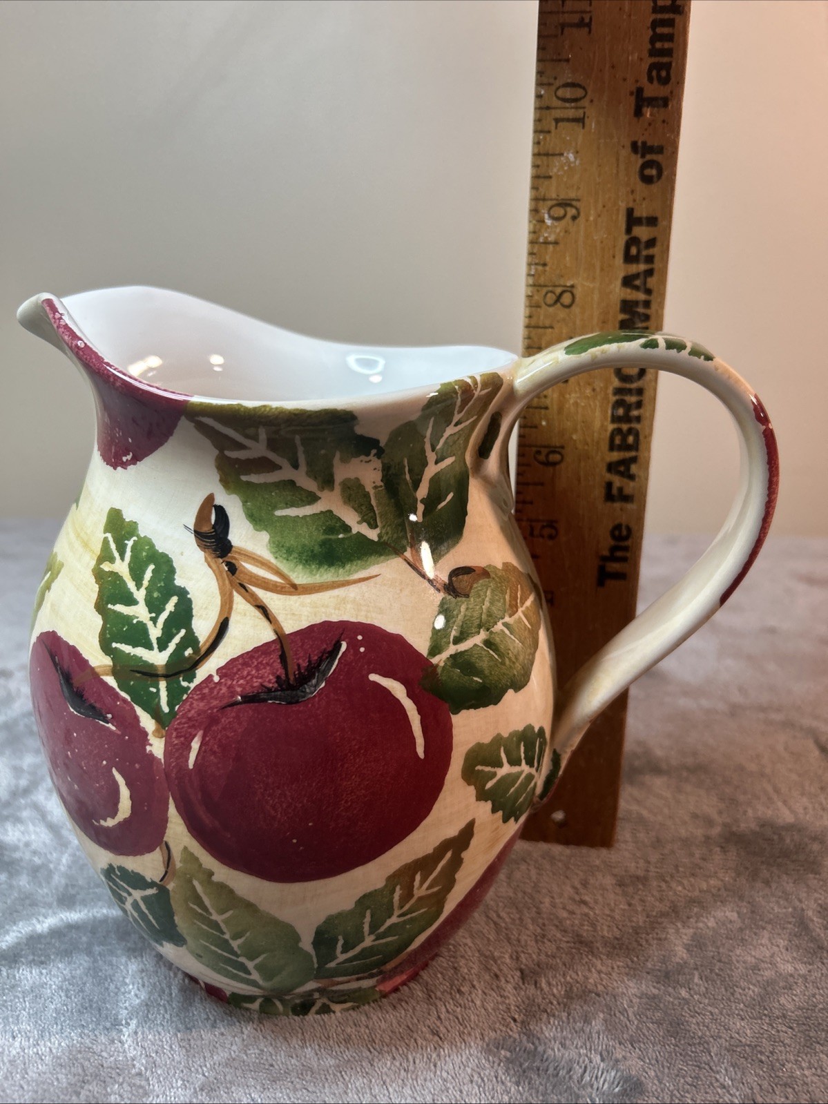 La Ceramica VBC Hand Painted Pitcher Made In Italy Cherries 7.75” Tall
