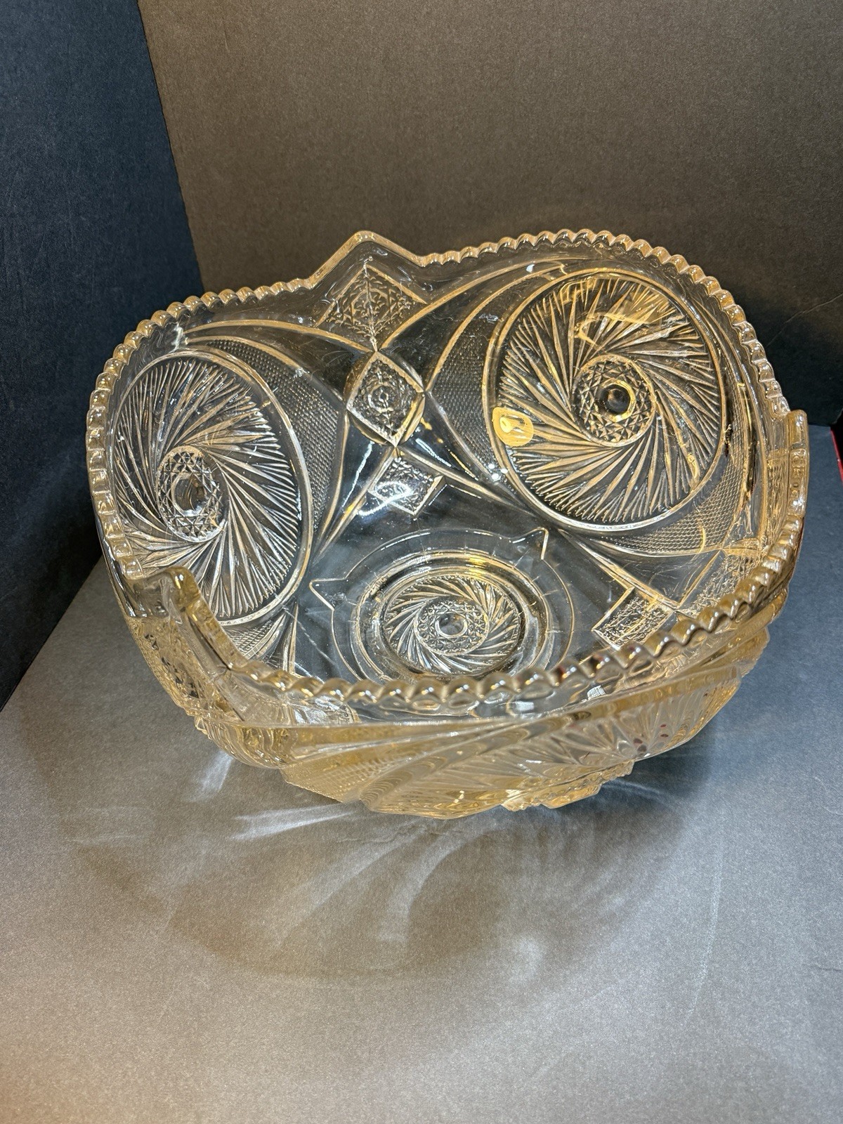 McKee Glass Aztec Design Punch Bowl hard to find Pale Pink Color 1896-1904