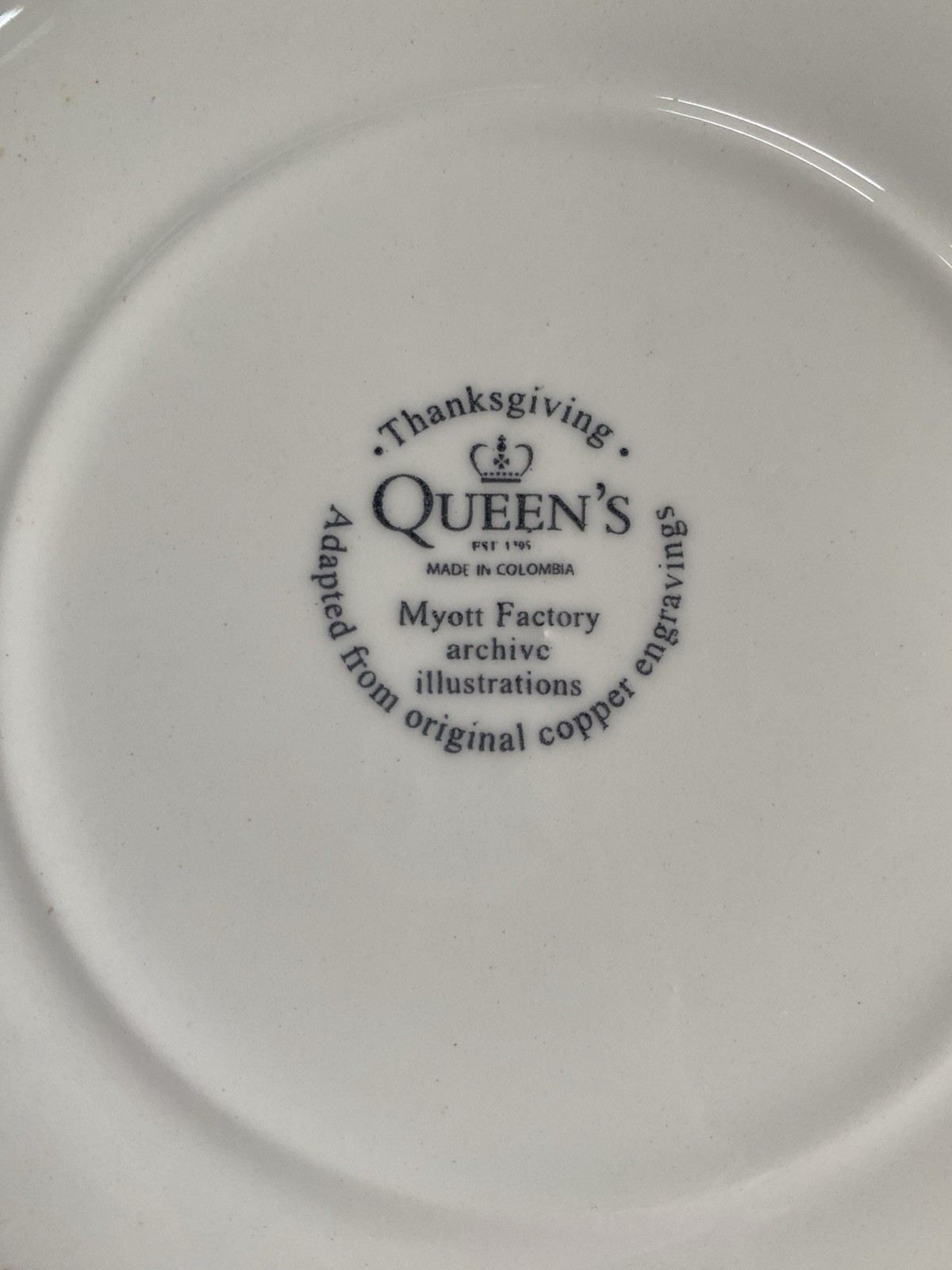 (4) Queen’s Thanksgiving 10” Dinner Plates Turkey Myott Factory Multicolor Reti