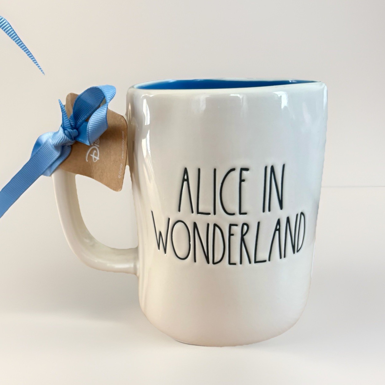 NWT RAE DUNN DISNEY ALICE IN WONDERLAND Double-Sided Ceramic Mug White/Blue Y2K