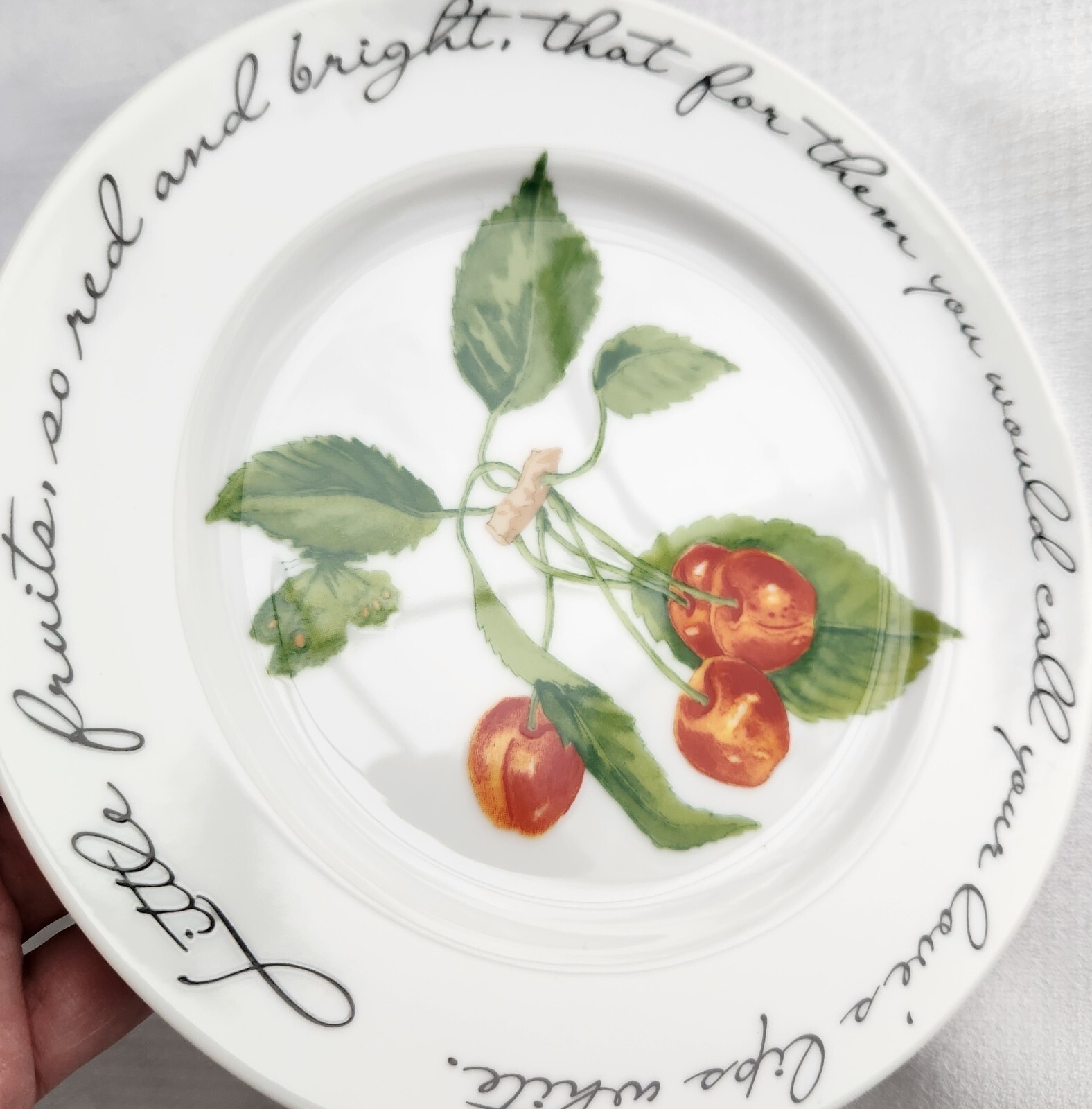 Williams Sonoma Orchard Suite Salad Dessert Plate Fruit Cherries Image Script Do