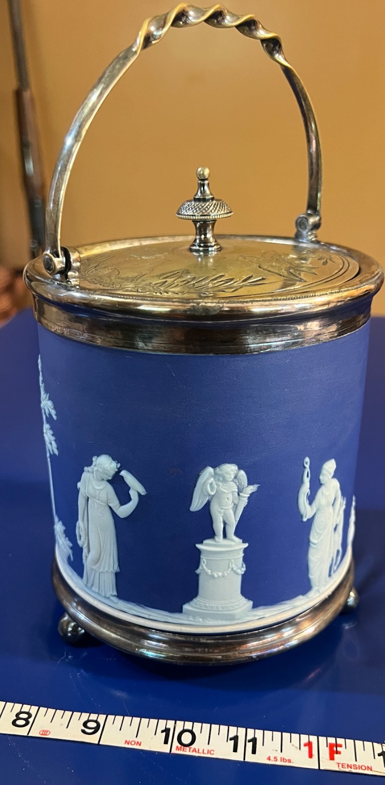 WEDGWOOD Dark Blue Jasperware Lidded Biscuit Barrel