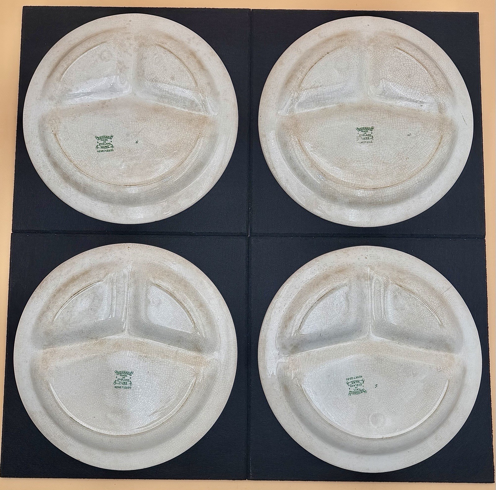 Vintage Romarco Ware Green Willow Divided Grill Plate 1950’s England (4 Pcs)