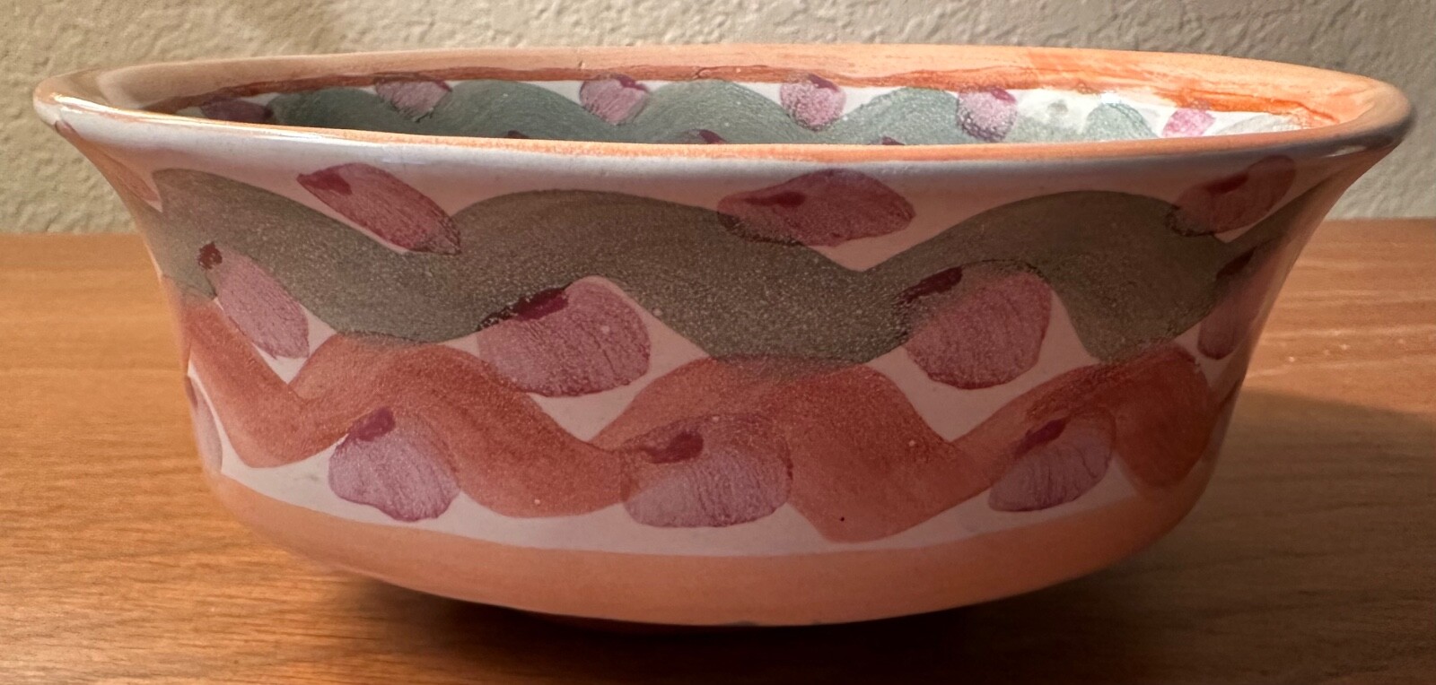 AS IS Vintage Mackenzie Childs Heather Ceramic Open Chowder Bowl 7×3″ Terracotta